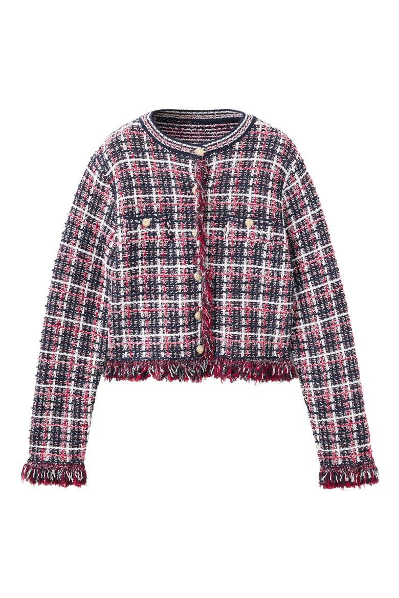 Menton Plaid Crewneck Jacket, Alternate, color, NAVY