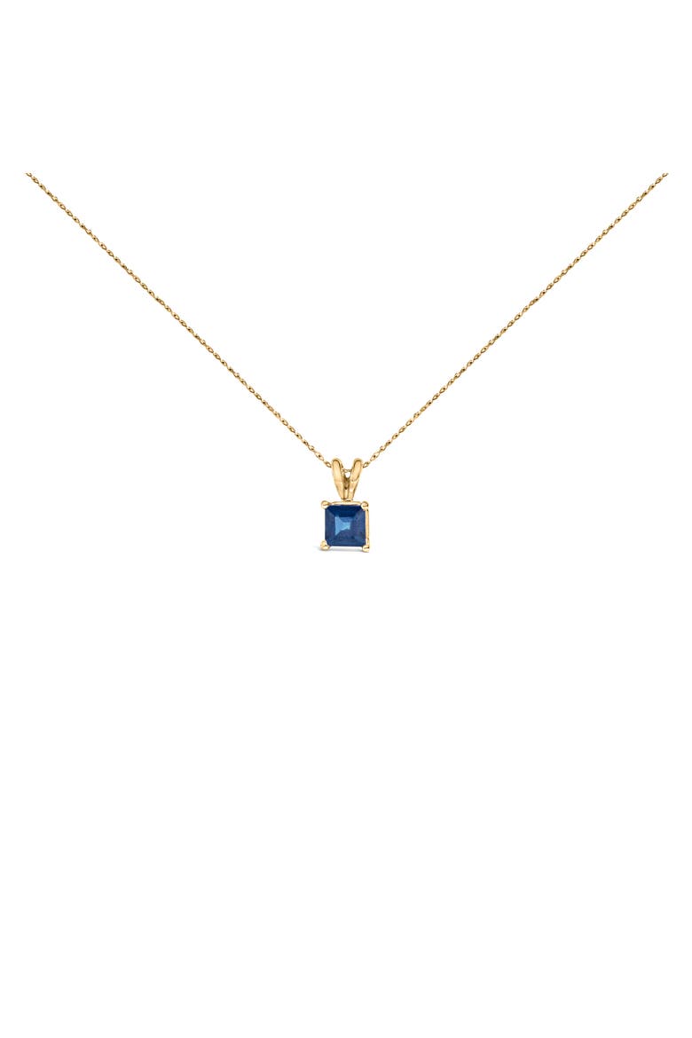 14K Gold 5x5 MM Square Shaped Gemstone Solitaire Pendant Necklace, Main, color, Blue Sapphire | Yellow