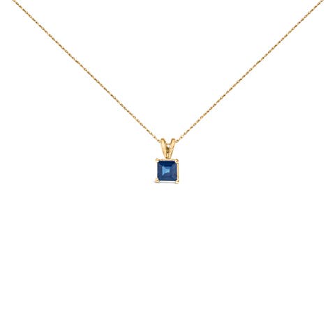 14K Gold 5x5 MM Square Shaped Gemstone Solitaire Pendant Necklace