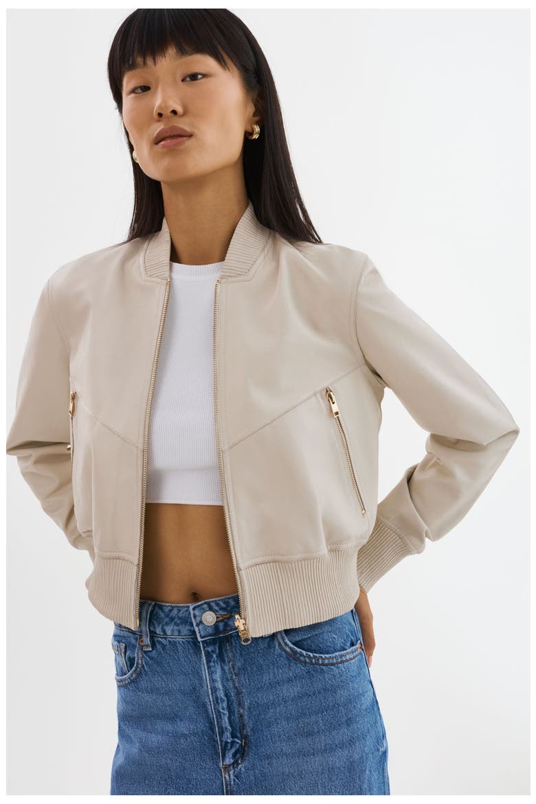 Kordella | Reversible Leather Bomber Jacket, Main, color, Bone
