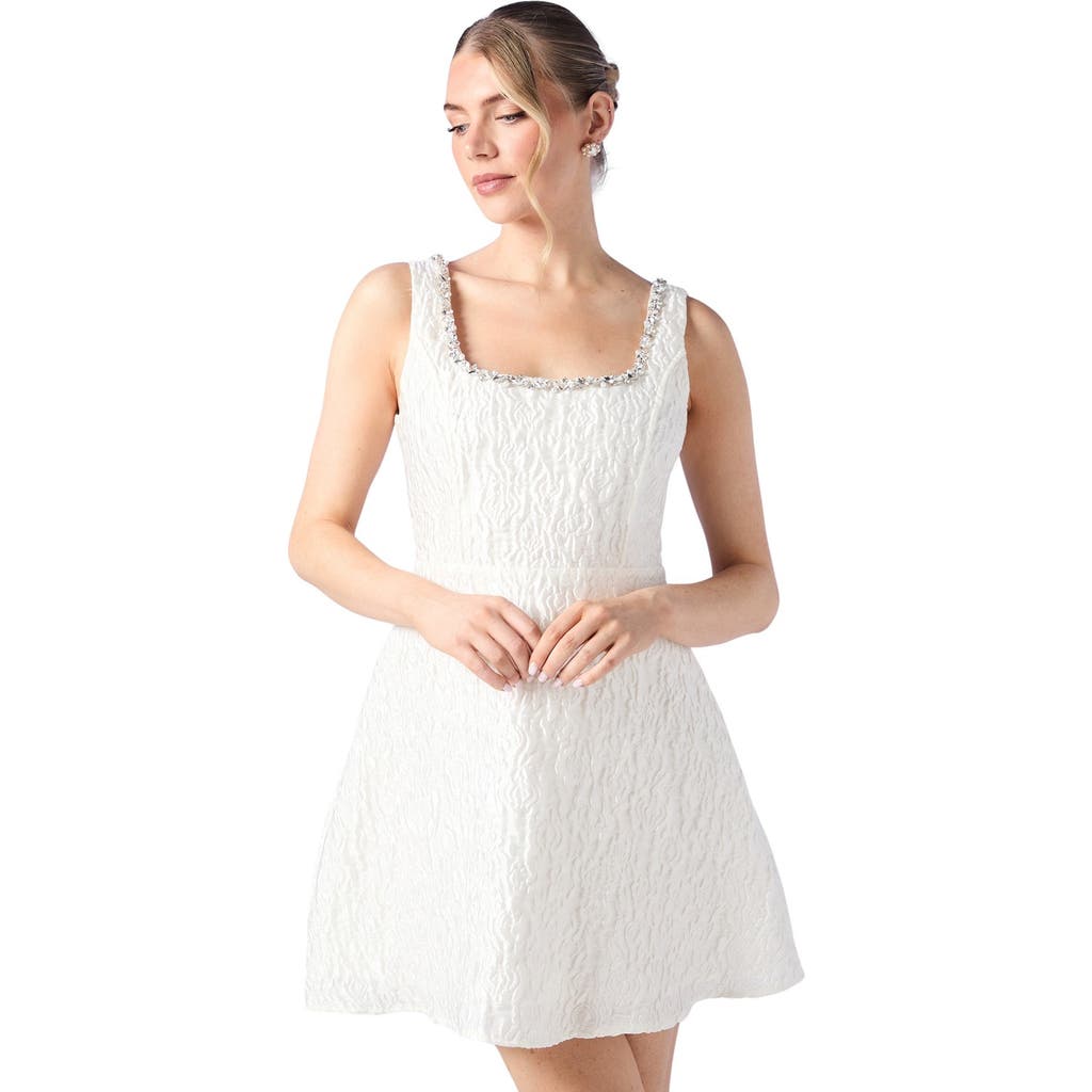 Coast Full Skirted Mini Dress With Jewel Trim In White
