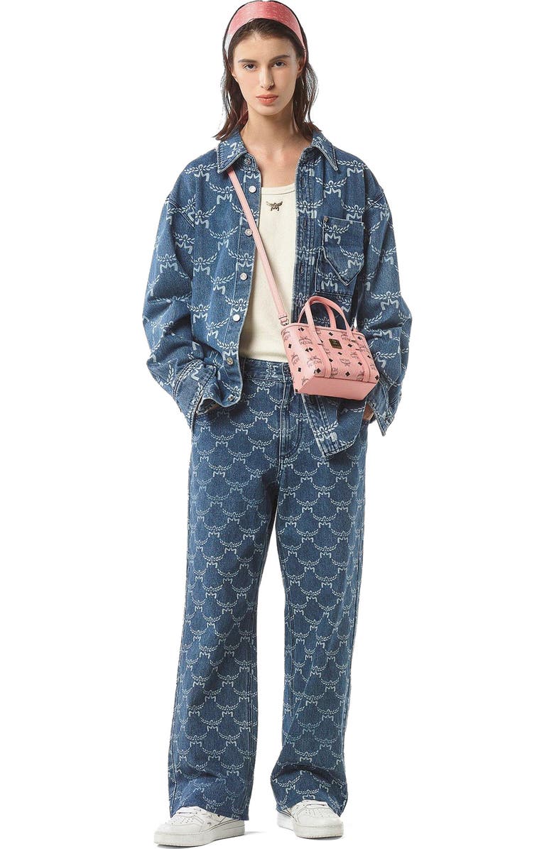 MCM X-Mini Toni Top-Zip Shopper in Visetos, Alternate, color, Pink