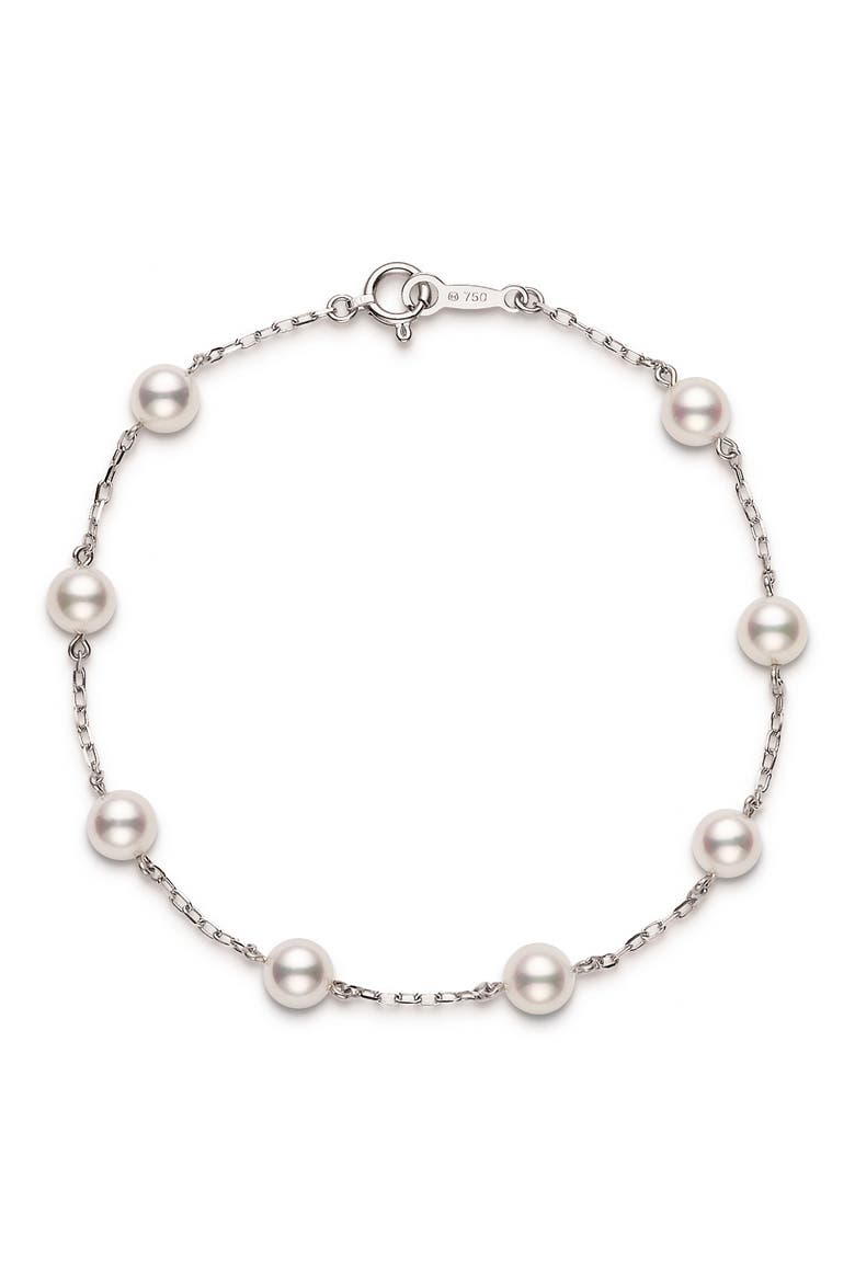 Akoya Cultured Pearl Station Bracelet, Main, color, WHITE GOLD/ PEARL