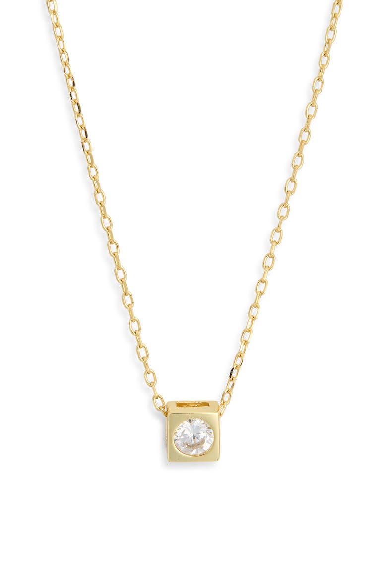 Square Solitaire Pendant Necklace, Main, color, GOLD
