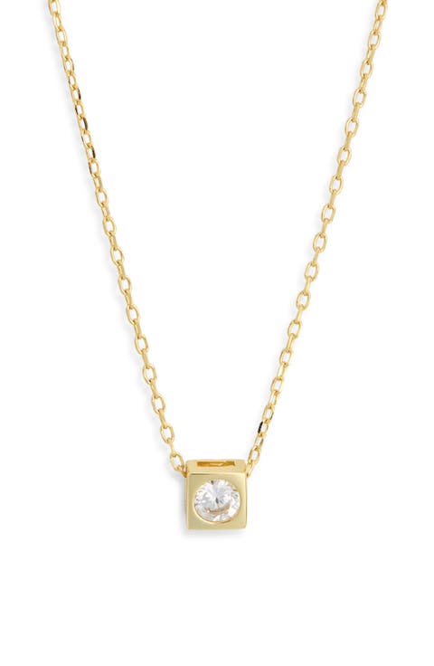 Square Solitaire Pendant Necklace