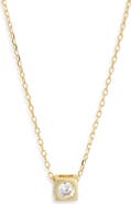 Argento Vivo Sterling Silver Square Solitaire Pendant Necklace