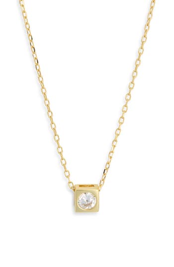 Argento Vivo Sterling Silver Square Solitaire Pendant Necklace In Gold