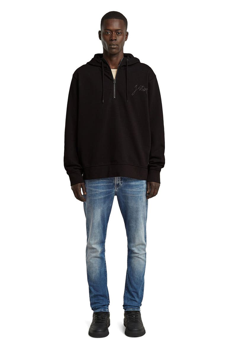 Script Logo Organic Cotton Blend Quarter Zip Hoodie, Alternate, color, DARK BLACK