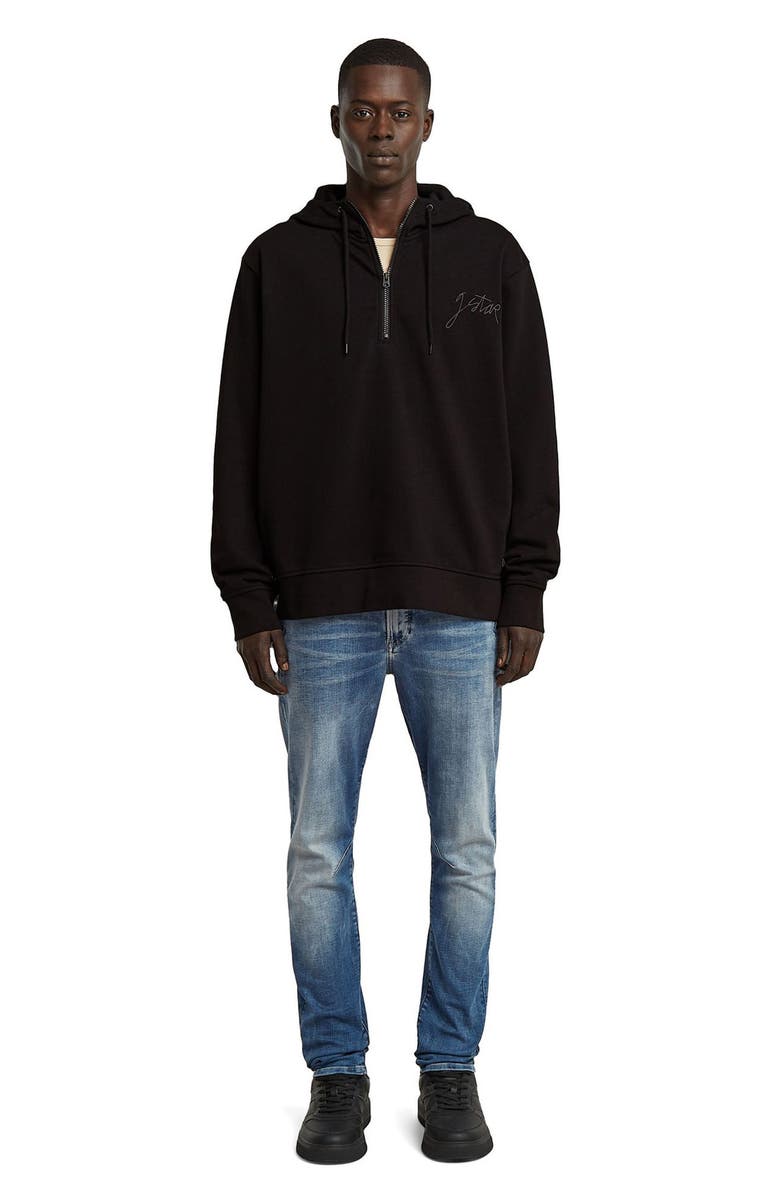 G-STAR Script Logo Organic Cotton Blend Quarter Zip Hoodie, Alternate, color, Dark Black