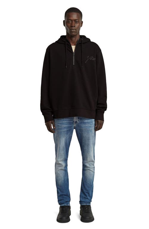 G-star Script Logo Organic Cotton Blend Quarter Zip Hoodie In Black