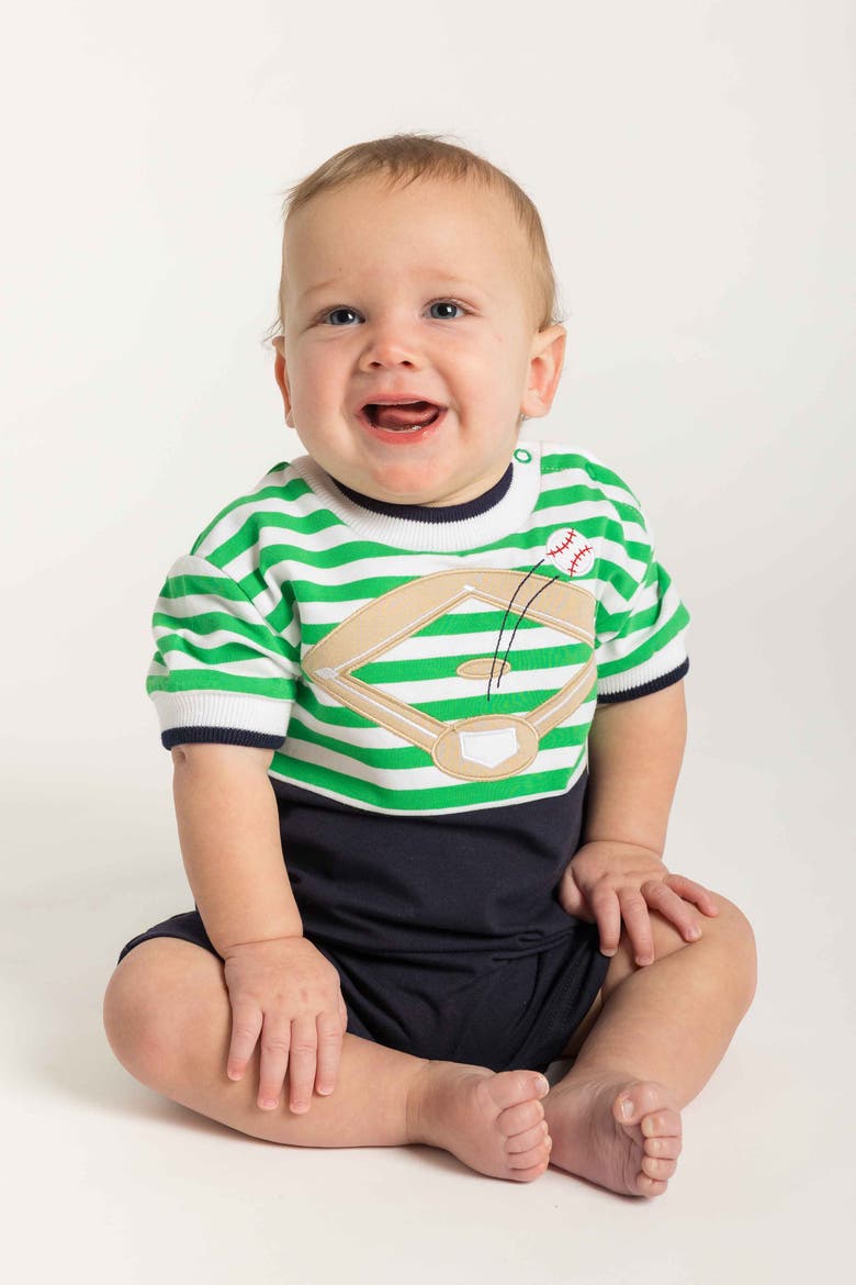 Stripe Knit Shortall With Baseball Field, Alternate, color, Green/Navy