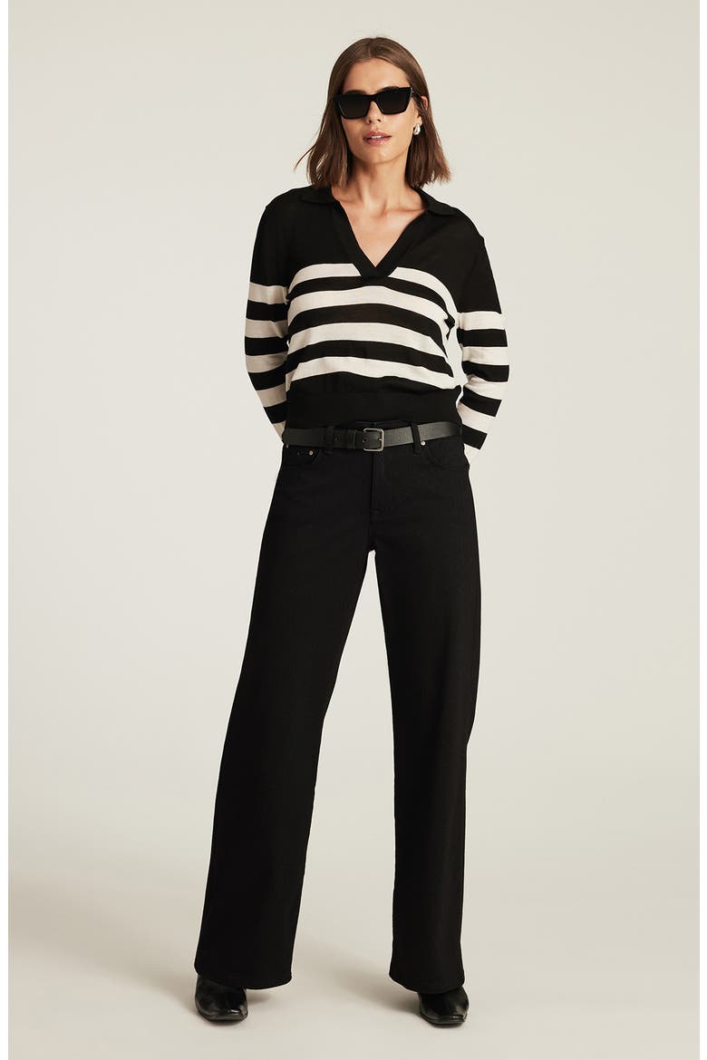 Stripe Polo Sweater, Alternate, color, BLACK STRIPE