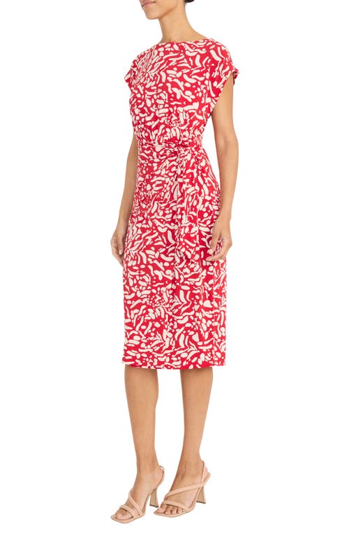 Maggy London Tie Waist Midi Dress In Red/ivory