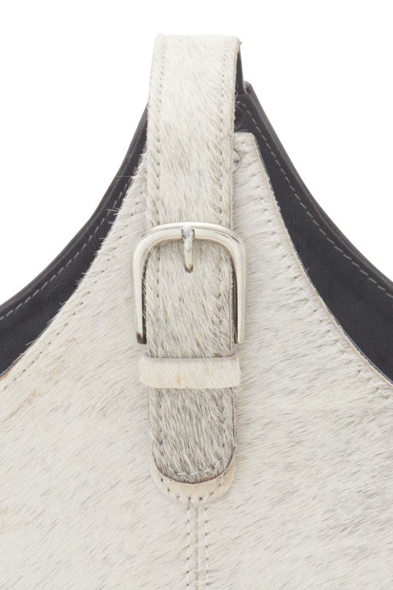 Gray Genuine Goat Hair & Leather Magazine Holder with Detail Stitching & Curved Handles, Alternate, color, WHITE