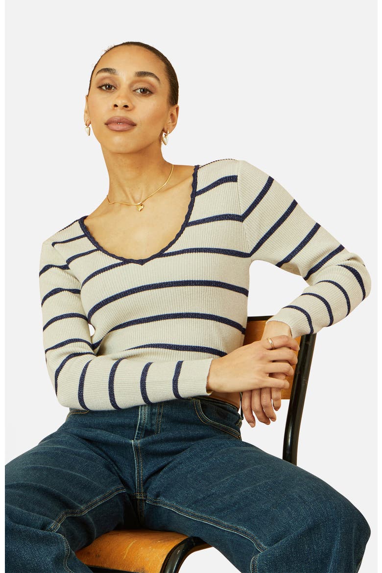 Metallic Stripe Knitted Ribbed Top, Alternate, color, Ivory