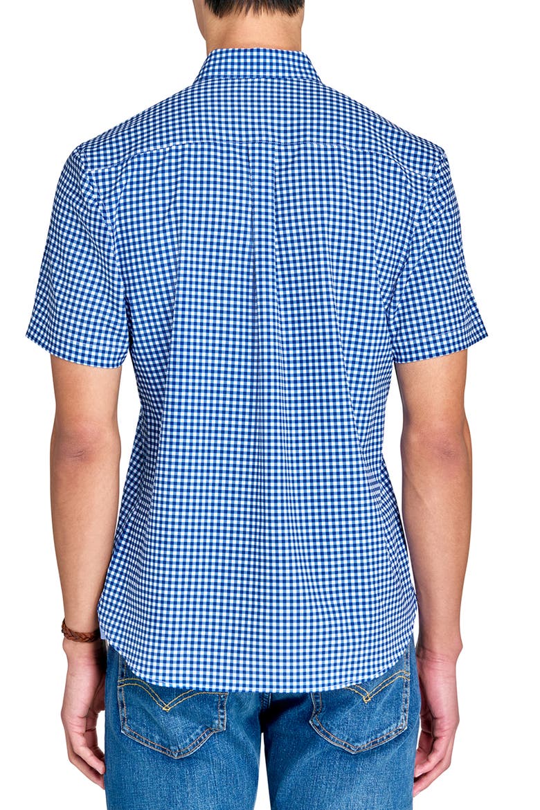 Slim Fit Mini Check Recycled 4-Way Stretch Performance Short Sleeve Shirt, Alternate, color, WHITE/BLUE