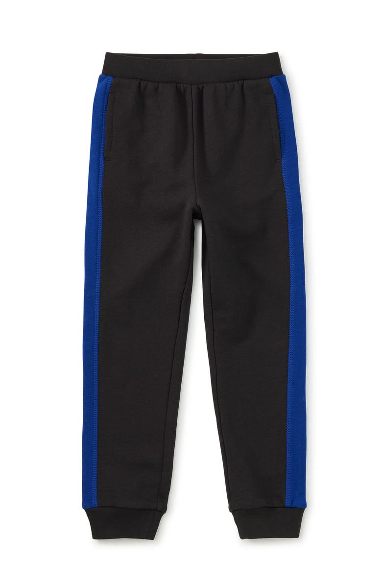 Tea Collection Colorblock Stripe-Out Joggers, Main, color, Jet Black