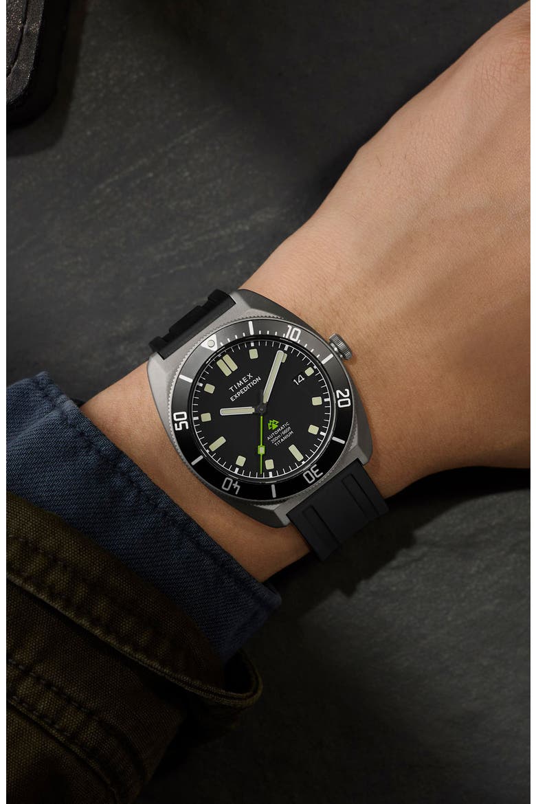 Expedition Pioneer Titanium Automatic Rubber Strap Watch, 41mm, Alternate, color, TITANIUM