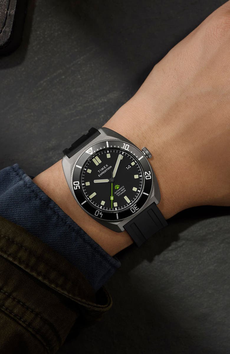Timex<sup>®</sup> Expedition Pioneer Titanium Automatic Rubber Strap Watch, 41mm, Alternate, color, Titanium