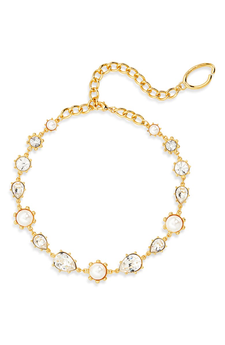 Oscar de la Renta Crystal & Faux Pearl Scramble Collar Necklace, Main, color, 