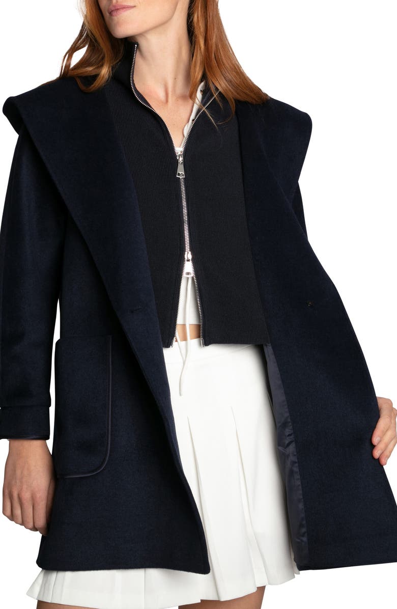 Belle & Bloom Next To You Coat with Rib Knit Bib, Alternate, color, Navy