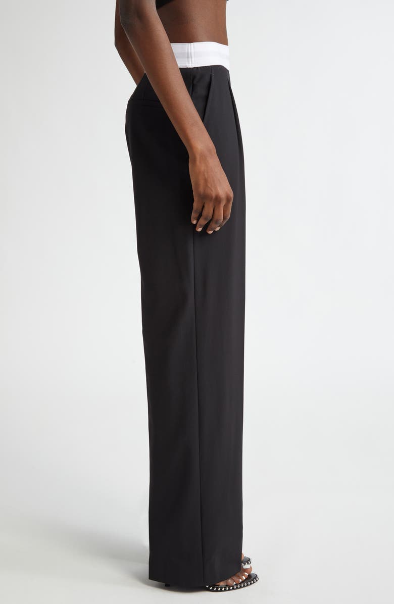 Alexander Wang Logo Elastic Waistband Pleated Stretch Wool Blend Pants, Alternate, color, 
