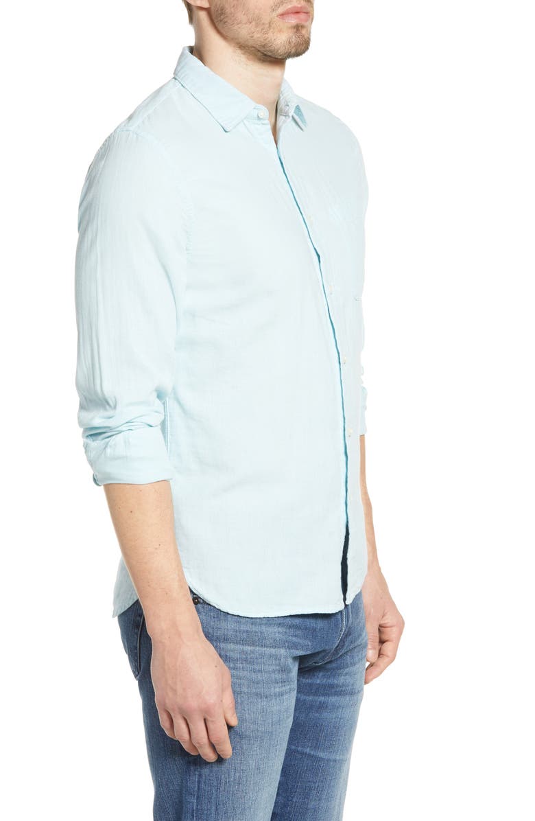 HIROSHI KATO The Ripper Button-Up Organic Cotton Gauze Shirt, Alternate, color, Aqua Blue
