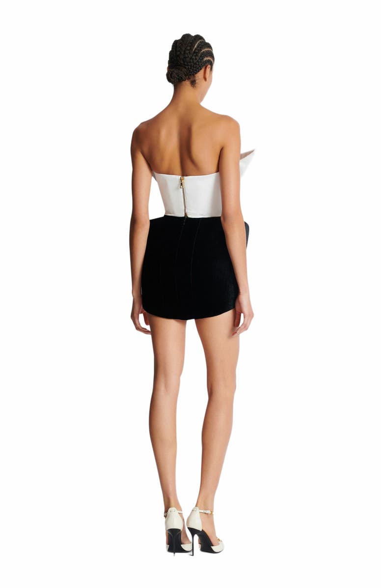 Balmain Structured Dual Fabric Strapless Dress, Alternate, color, Black