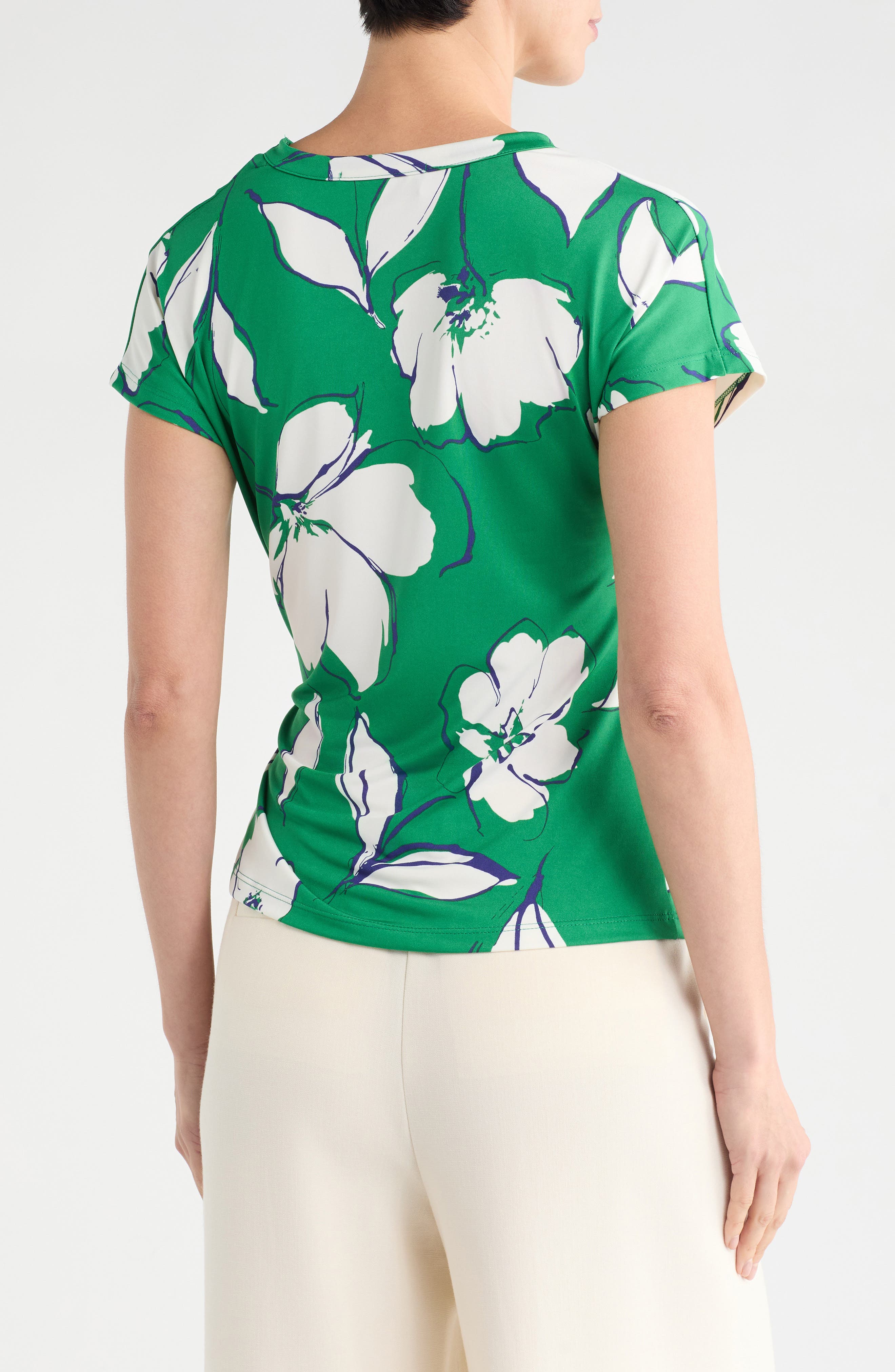 Floral Short Sleeve Knotted Side Top - image 2