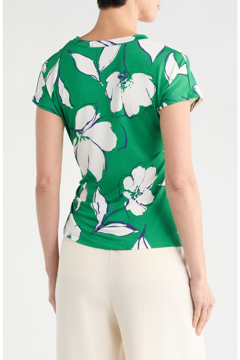 Floral Short Sleeve Knotted Side Top, Alternate, color, GREEN