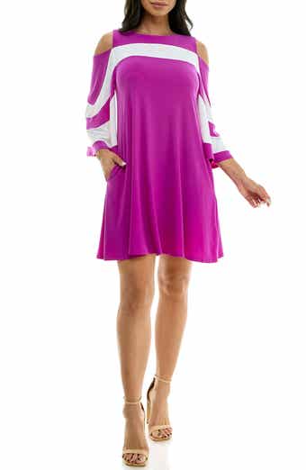 Nina Leonard Ity Stripe Cold Shoulder Dress
