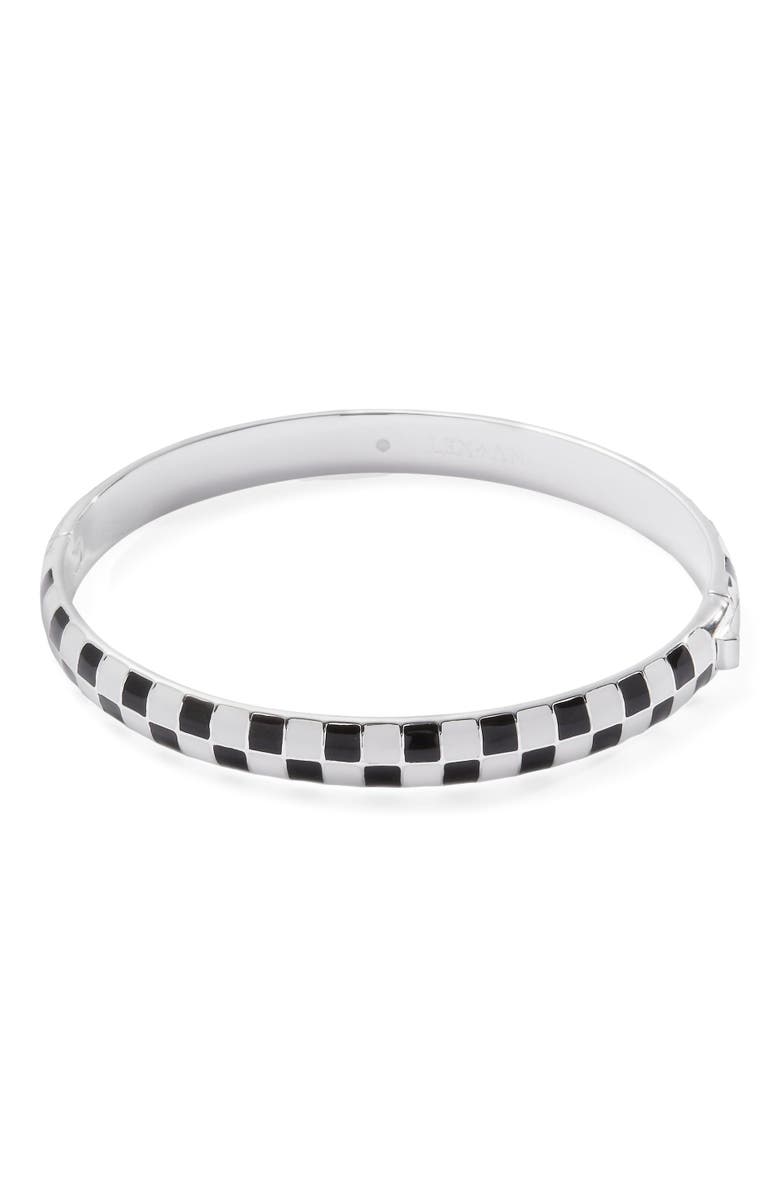 Alex and Ani Black & White Checker Hinge Bangle, Main, color,
