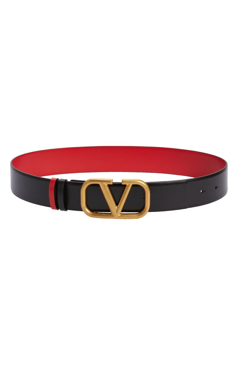 Valentino Garavani VLOGO Buckle Reversible Leather Belt, Main, color, Nero/ Rouge Pur