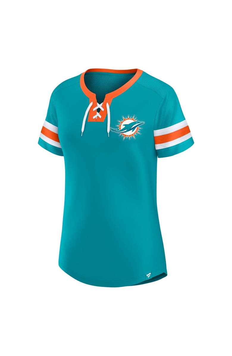FANATICS Women's Fanatics Aqua Miami Dolphins Bling Athena Lace-Up Top, Alternate, color,