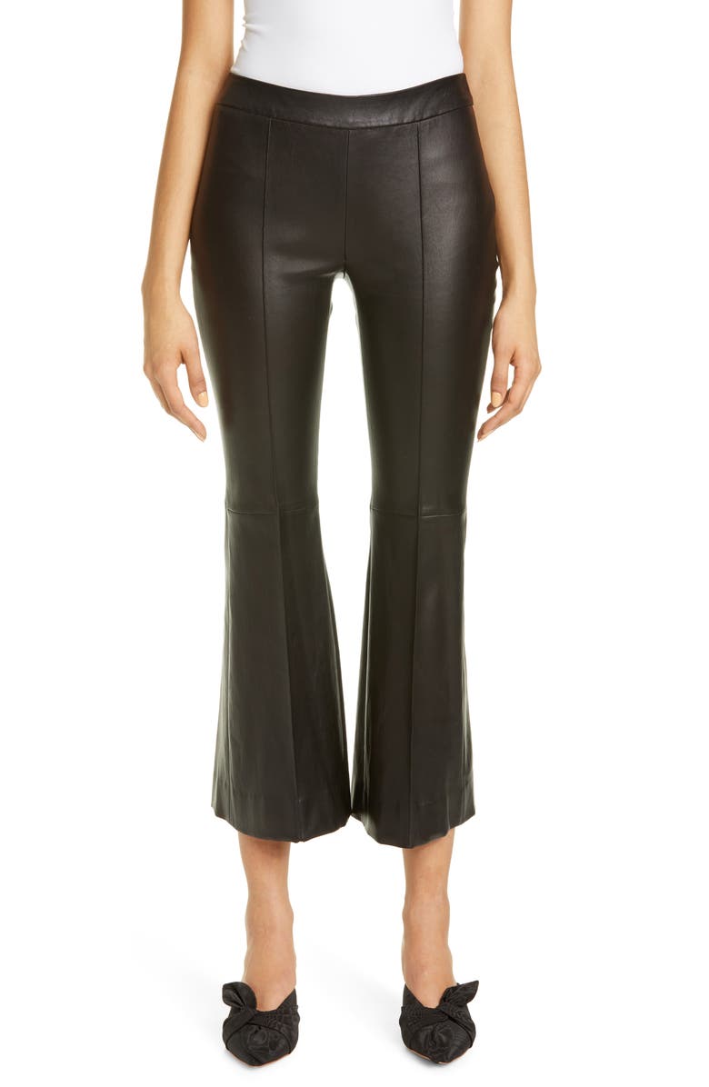 Rosetta Getty Pull-On Lambskin Leather Crop Flare Pants, Main, color, 