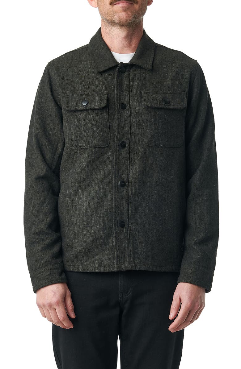 Ezekiel Turner Herringbone Snap Button Overshirt, Main, color, Military Green