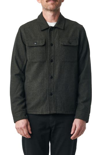 Ezekiel Turner Herringbone Snap Button Overshirt In Military Green