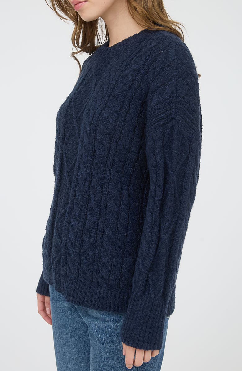 Blu Pepper Cable Stitch Crewneck Sweater, Alternate, color, Navy