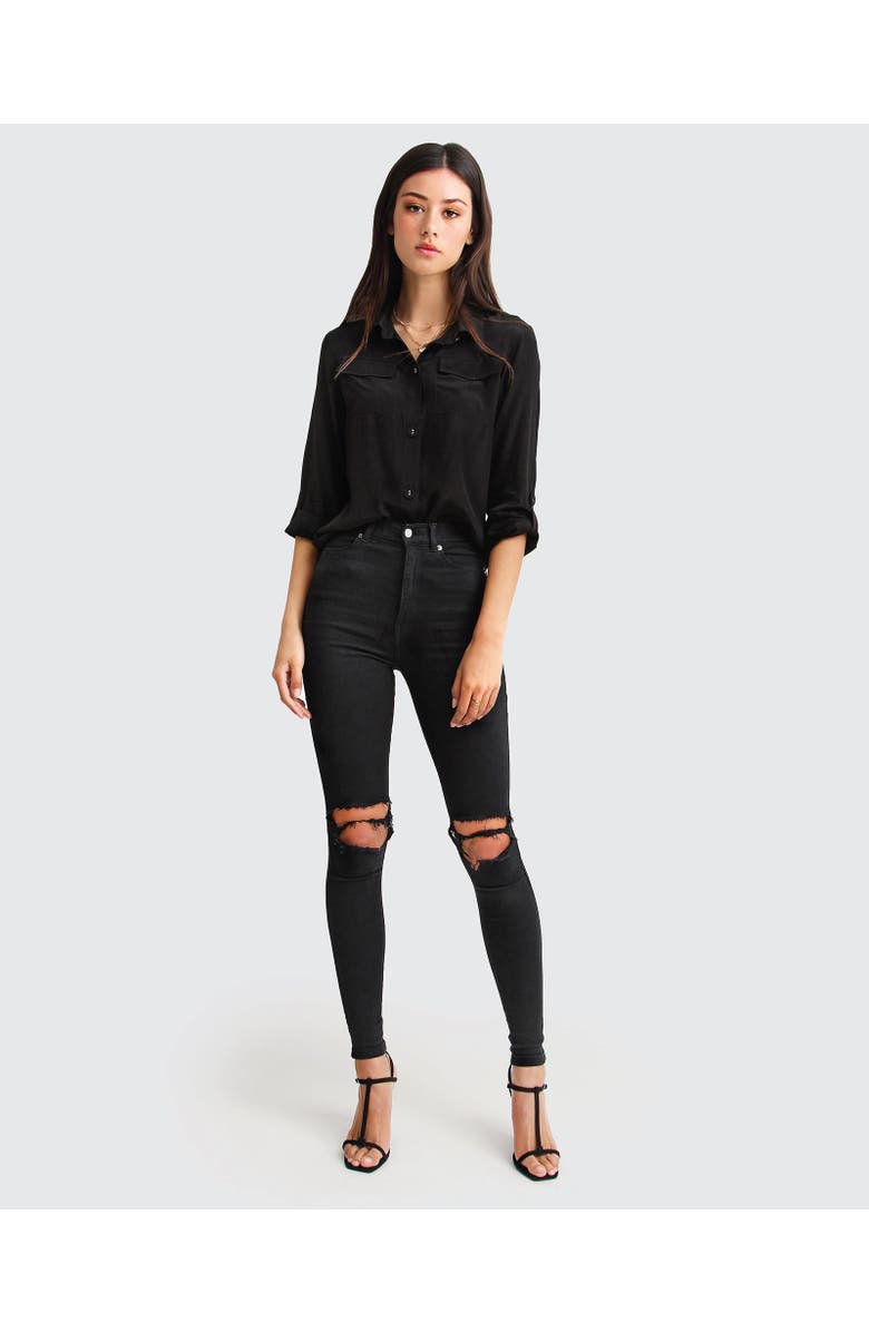 Belle & Bloom Eclipse Rolled Sleeve Blouse, Alternate, color, Black