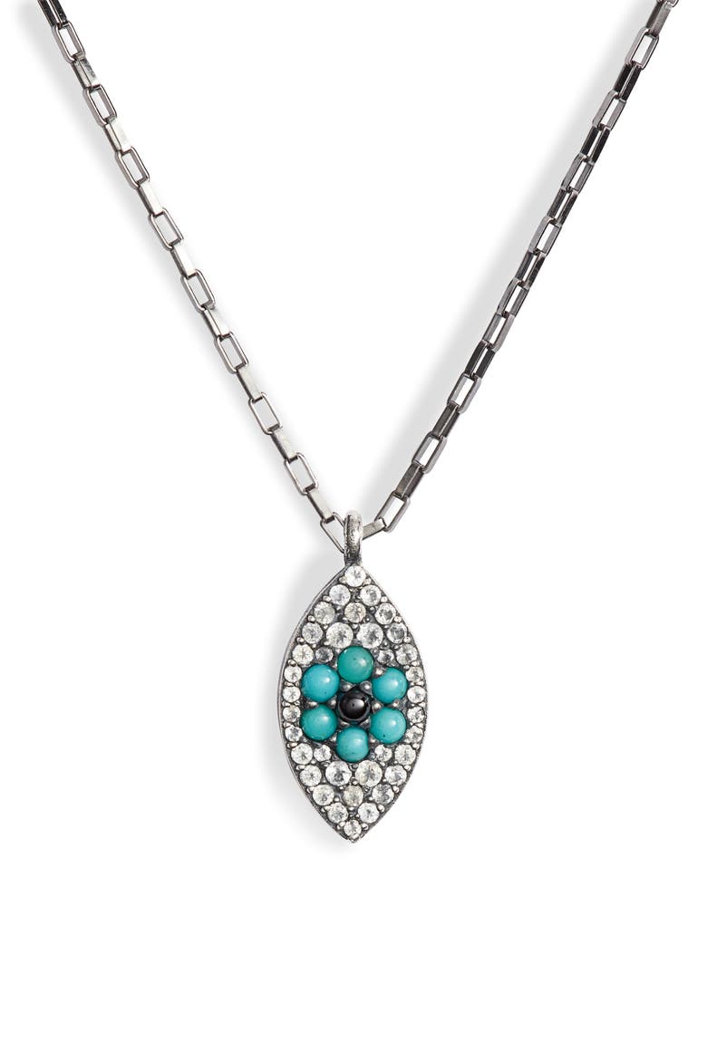 Pavé Evil Eye Pendant Necklace, Main, color, BLACK