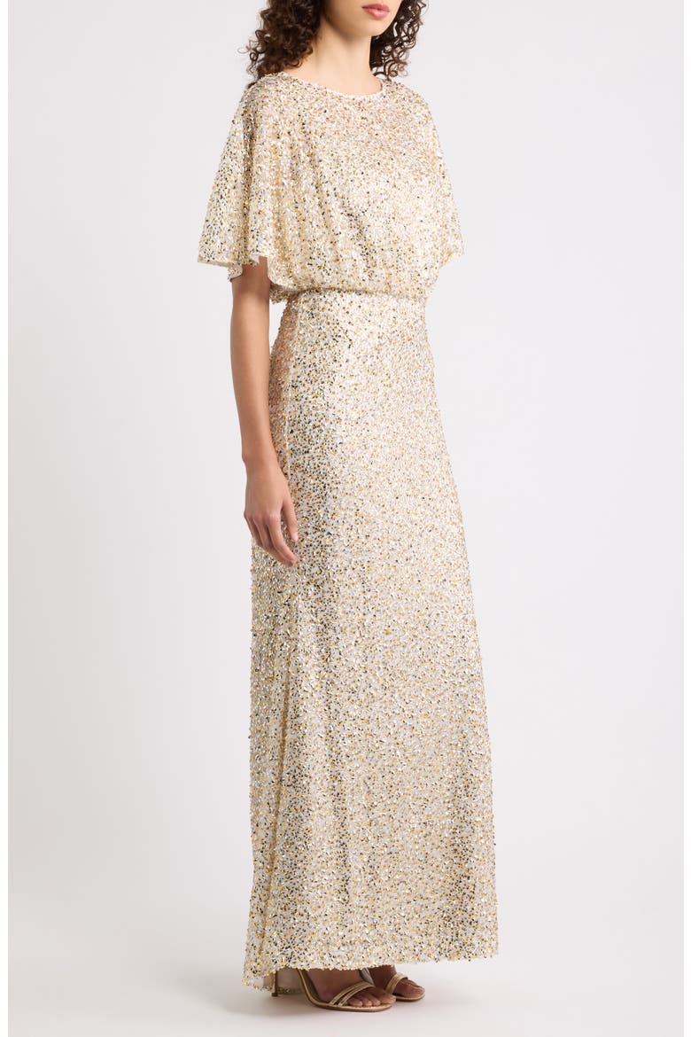 Beaded Blouson Gown, Alternate, color, GOLD