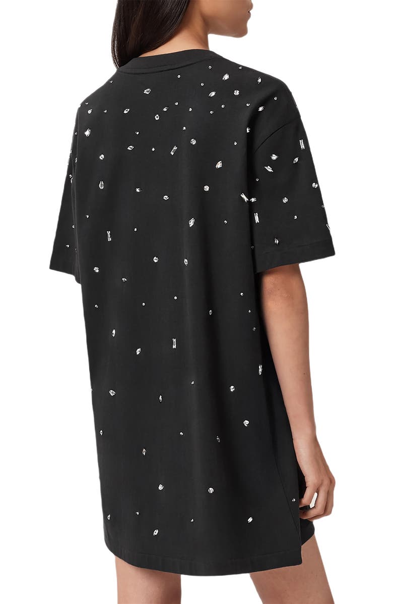 AllSaints Scattered Rhinestone Logo Cotton T-Shirt Dress, Alternate, color, Washed Black
