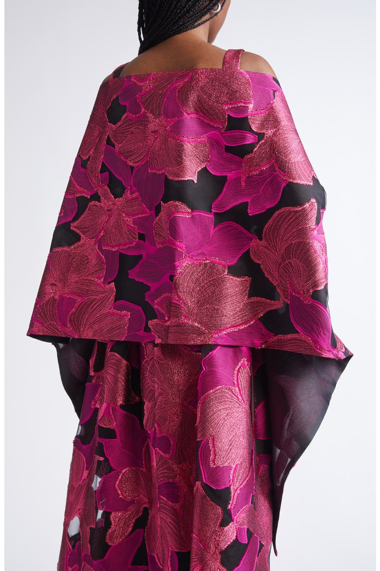 Metallic Jacquard Organza Cape, Alternate, color, HOT PINK