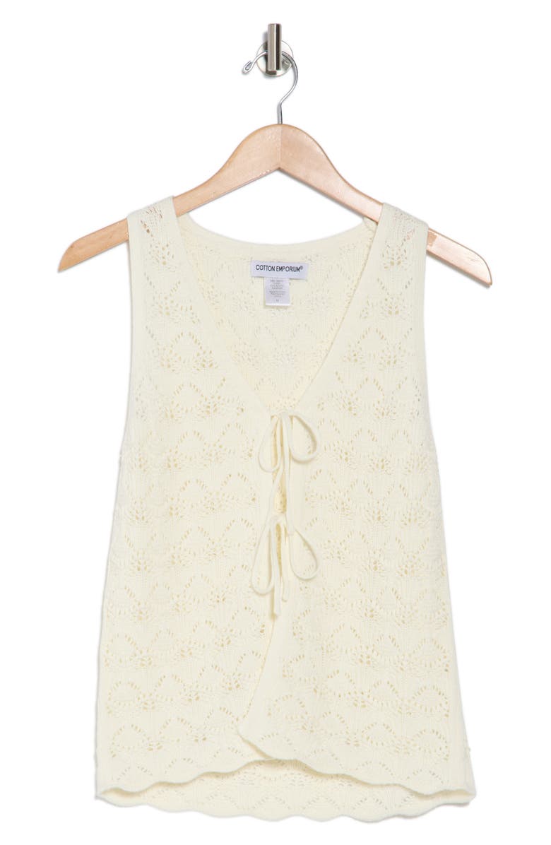 Tie Front Pointelle Sweater Vest
