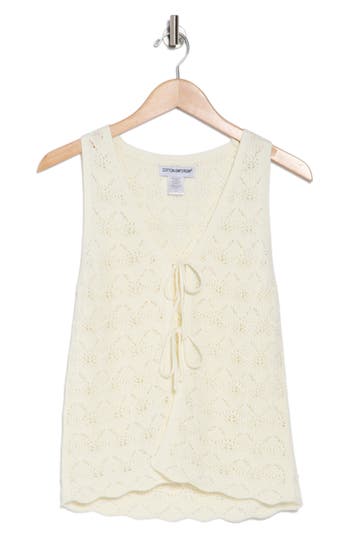 Cotton Emporium Tie Front Pointelle Sweater Vest In Ivory