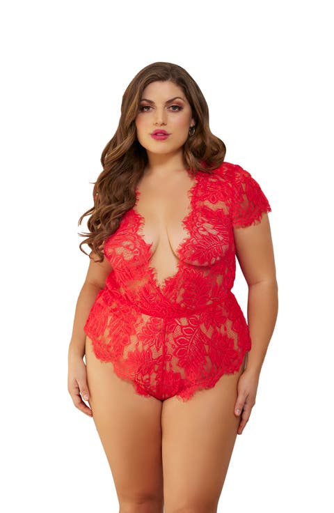 Mesh & Eyelash Lace Teddy (Plus Size)