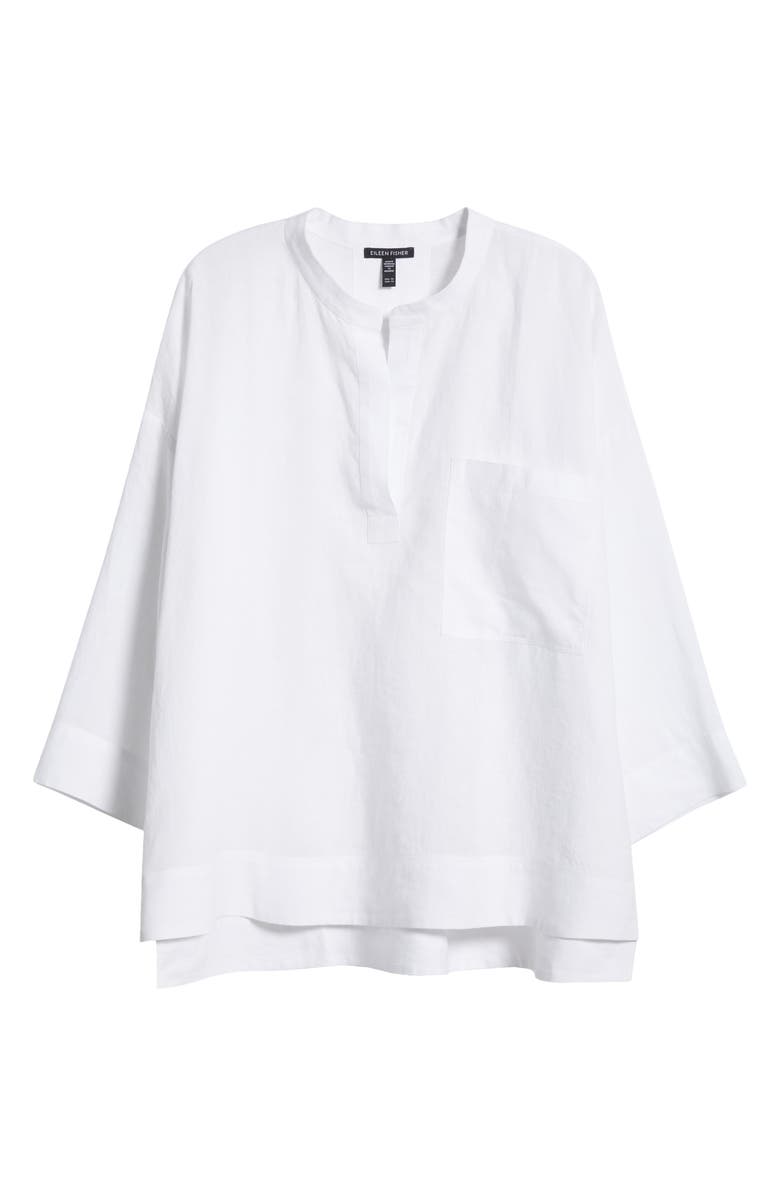 Eileen Fisher Mandarin Collar Organic Linen Top, Alternate, color,