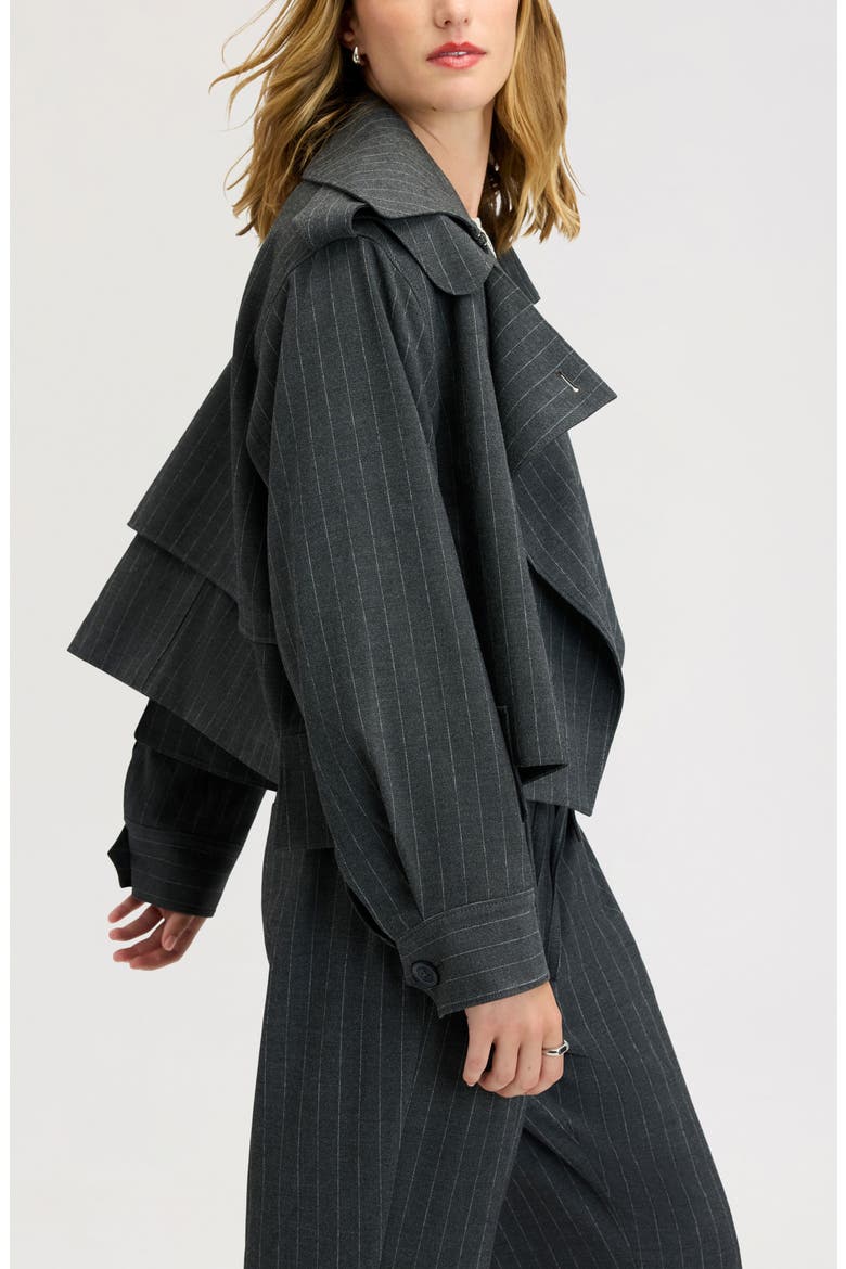 Pinstriped Draped Jacket, Alternate, color, GREY PINSTRIPE