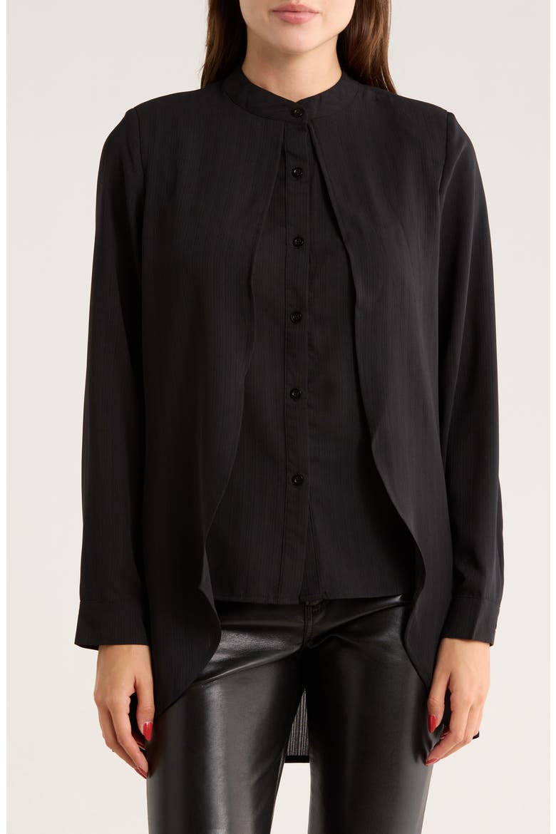 Mandarin Collar Button-Up Shirt, Main, color, BLACK