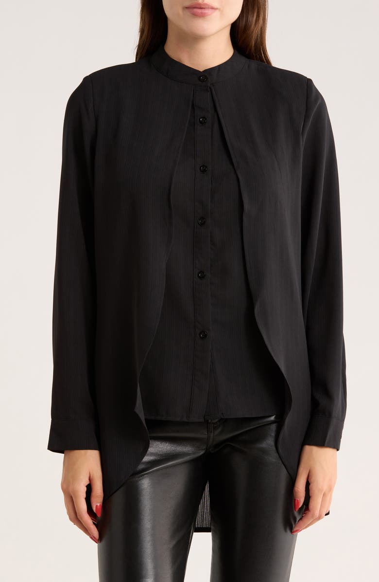 PATRIZIA LUCA Mandarin Collar Button-Up Shirt, Main, color, Black